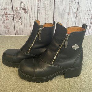 Harley Davidson Womens Motorcycle Boots 82016 Black Leather Double Zip Size 8.5